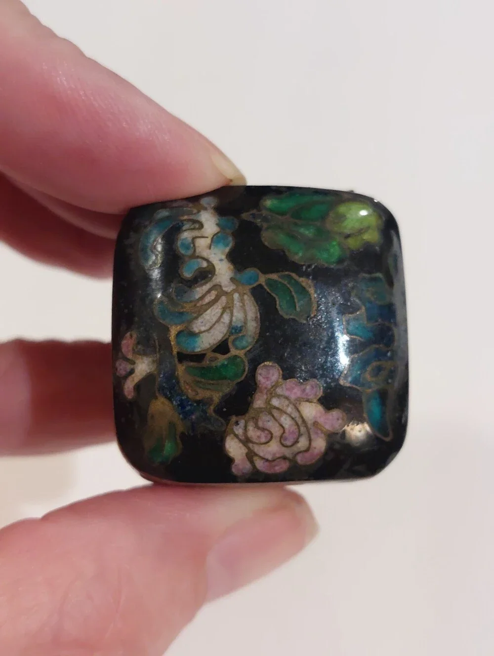 Vtg Mini Cloisonne Enamel Trinket Box Square Colorful Floral Chinese apprx 1